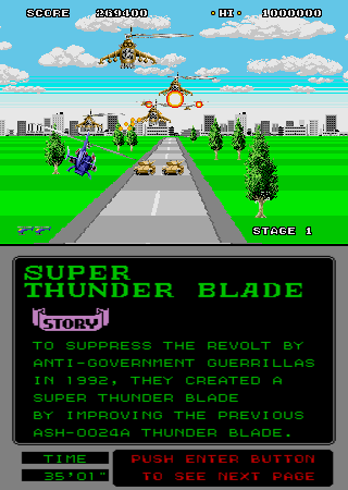 Super Thunder Blade (Arcade) screenshot: Tanks and helicopters.