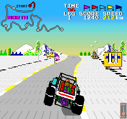 Speed Buggy (Arcade) screenshot: On two wheels.