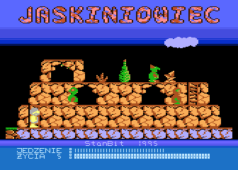 Jaskiniowiec (Atari 8-bit) screenshot: Well protected caves