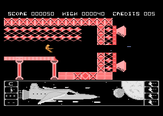 Mission Zircon (Atari 8-bit) screenshot: Level 1 shuttle outrance
