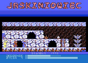 Jaskiniowiec (Atari 8-bit) screenshot: Surrounded by enemies