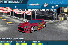 Need for Speed: Underground (Game Boy Advance) screenshot: Earn money, buy some upgrades and face the most powerful challengers!