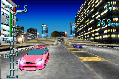 Need for Speed: Underground (Game Boy Advance) screenshot: The rear vision shows some opponents trying reach you. Don't let this happen, OK?