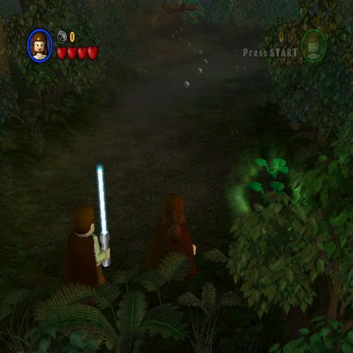 LEGO Star Wars: The Video Game (PlayStation 2) screenshot: The Phantom menace Chapter 2 takes place on Naboo. The glowing plant on the right will reveal coins and additional health