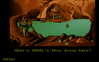 The Prophecy (Amiga) screenshot: The bridge. The path blocks Kraal's minion.