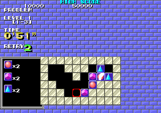 Puzznic (Arcade) screenshot: Playing level 1-3