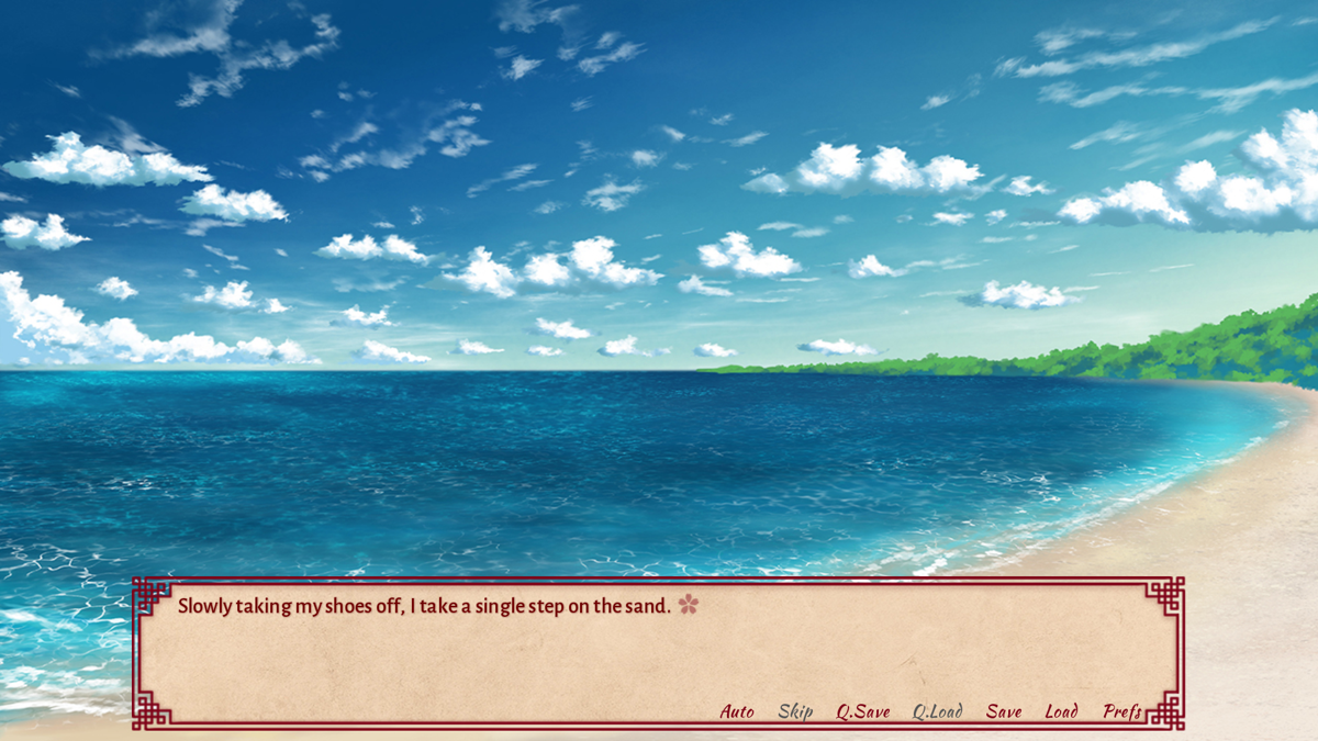 Sakura Shrine Girls (Windows) screenshot: I need a break, so I head to the beach.