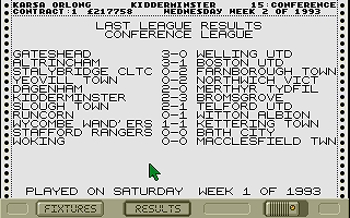 Premier Manager (DOS) screenshot: Round results