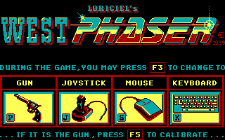 West Phaser (DOS) screenshot: Input selection (EGA)