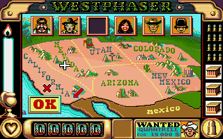 West Phaser (Amiga) screenshot: Setting out on Quantrill's trail