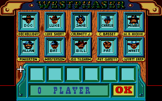 West Phaser (Amiga) screenshot: Pick your character