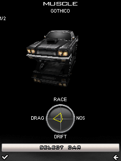 3D Fast & Furious (J2ME) screenshot: Car selection