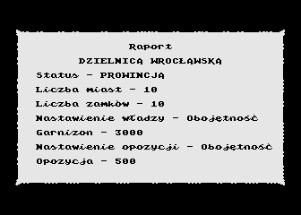 Książę (Atari 8-bit) screenshot: Spy report