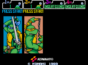 Teenage Mutant Ninja Turtles (Arcade) screenshot: Character selection