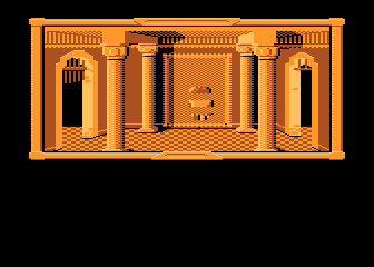 Klątwa (Atari 8-bit) screenshot: Going through gobelin