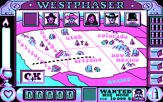 West Phaser (DOS) screenshot: Heading out to New Mexico (CGA)