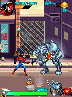 Spider-Man: Toxic City (J2ME) screenshot: Fighting Rhino