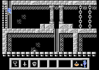 Deimos (Atari 8-bit) screenshot: Climbing down