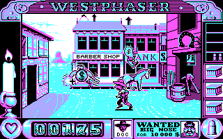 West Phaser (DOS) screenshot: The wild wild West, where hard cash sprouts wings (CGA)