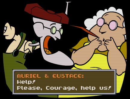 Courage In Creep TV (Browser) screenshot: Looks like Eustace and Muriel are trapped in the TV.