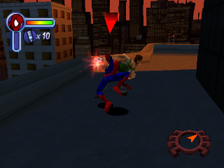 Spider-Man 2: Enter: Electro (PlayStation) screenshot: Subduing the thug