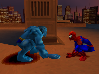 Spider-Man 2: Enter: Electro (PlayStation) screenshot: Spider-Man's new friend: Beast