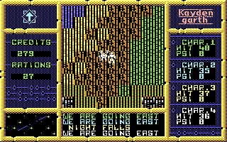 Kayden Garth (Commodore 64) screenshot: The game map becomes blurred at night.