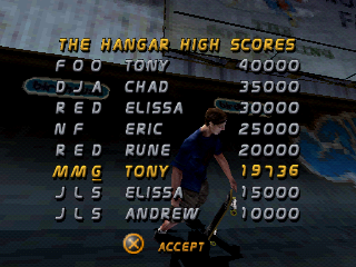Tony Hawk's Pro Skater 2 (PlayStation) screenshot: You got a new high score.