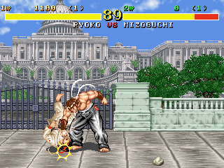 Fighter's History (Arcade) screenshot: In the ground