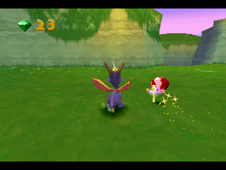 Spyro 2: Ripto's Rage! (PlayStation) screenshot: Sparx helps Spyro to collect gems