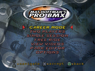 Mat Hoffman's Pro BMX (PlayStation) screenshot: Main menu