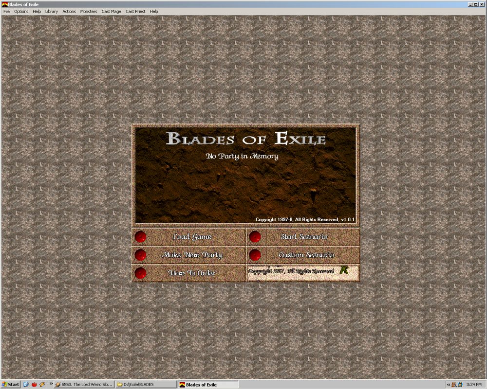 Blades of Exile (Windows 3.x) screenshot: Main Menu
