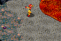 Bionicle (Game Boy Advance) screenshot: You fight enemies with blasts of Elemental energy. Hold down the B button for a Nova Blast. There's an automatic targeting system, but it's not that good...