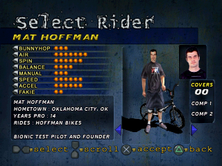 Mat Hoffman's Pro BMX (PlayStation) screenshot: Select your rider