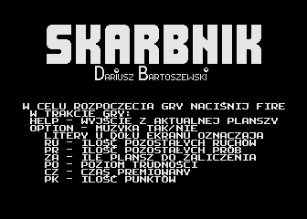 Skarbnik (Atari 8-bit) screenshot: Instructions