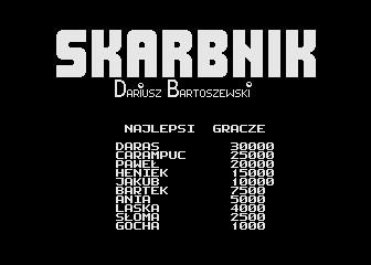 Skarbnik (Atari 8-bit) screenshot: High score table