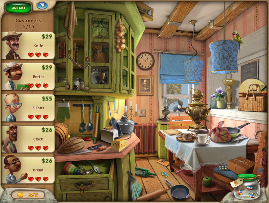 Barn Yarn (Windows) screenshot: In the first few levels, the number of customers is lower to make the game easier - ten, then fifteen, and afterwards it grows to the final number of twenty.