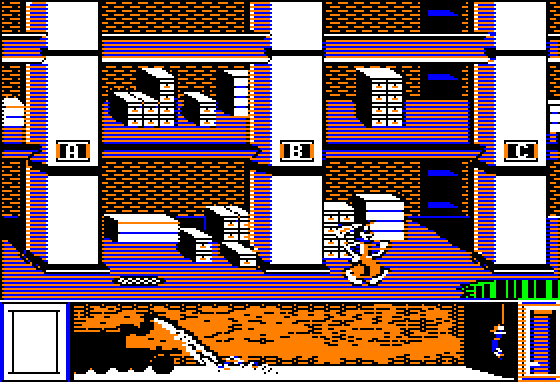 Who Framed Roger Rabbit (Apple II) screenshot: At the gag factory...