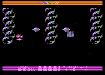 Dark Abyss (Atari 8-bit) screenshot: Flying through the rocks