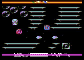 Dark Abyss (Atari 8-bit) screenshot: Maneuvering between sharp shelves