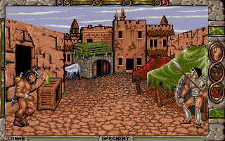 Conan: The Cimmerian (Amiga) screenshot: Fighting the guard