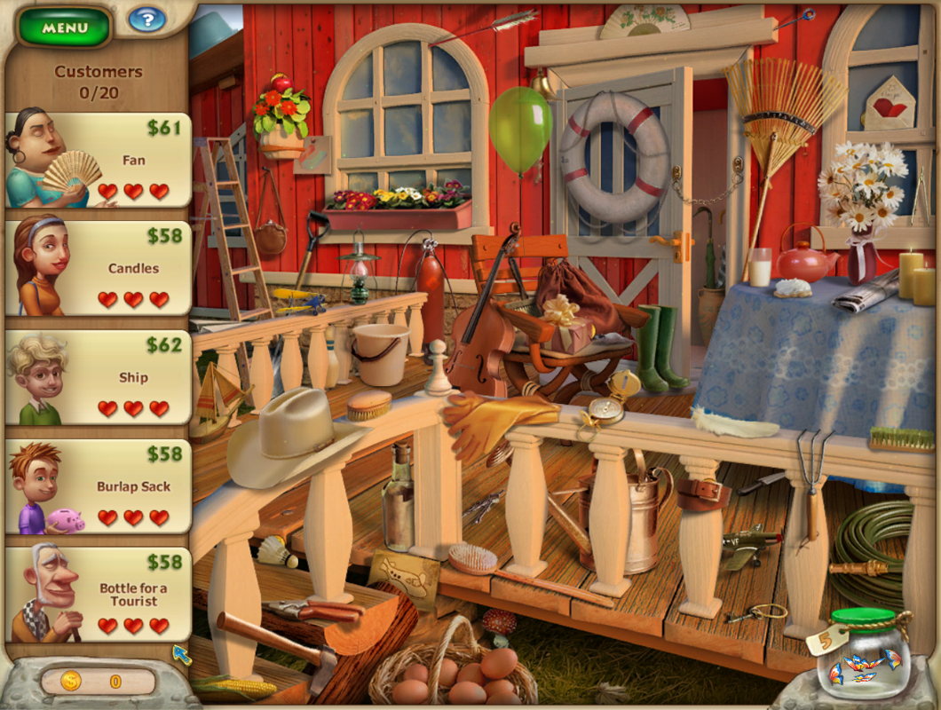 Barn Yarn (Windows) screenshot: The veranda - looks almost summer-like, and in this game winter is slowly coming...