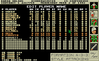 Premier Manager (DOS) screenshot: Edit player name