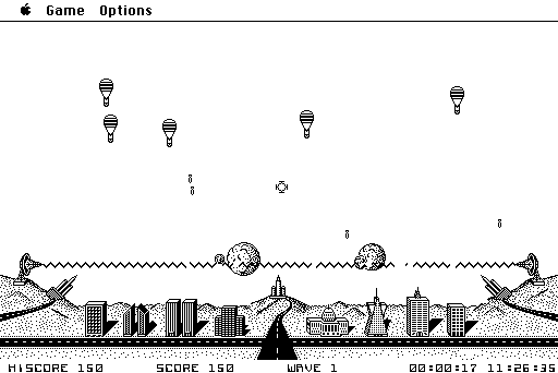 MacCommand (Macintosh) screenshot: First wave: balloons