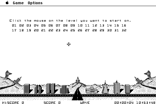 MacCommand (Macintosh) screenshot: Level selection