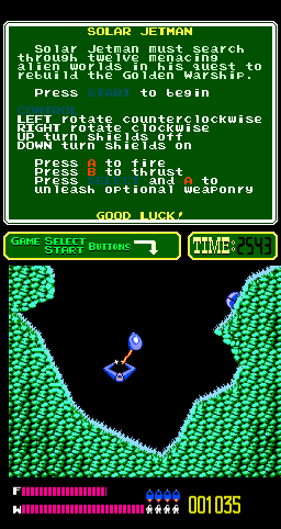 Solar Jetman: Hunt for the Golden Warpship (Arcade) screenshot: Pulling the probe.
