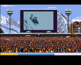 Winter Supersports 92 (Amiga) screenshot: Before each event there is a short presentation with a 3 seconds digitised animation.