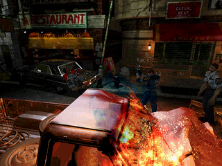 Resident Evil 2 (PlayStation) screenshot: Raccoon city is infested by zombies.
