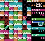 Mr. Driller (Game Boy Color) screenshot: Straight-down road