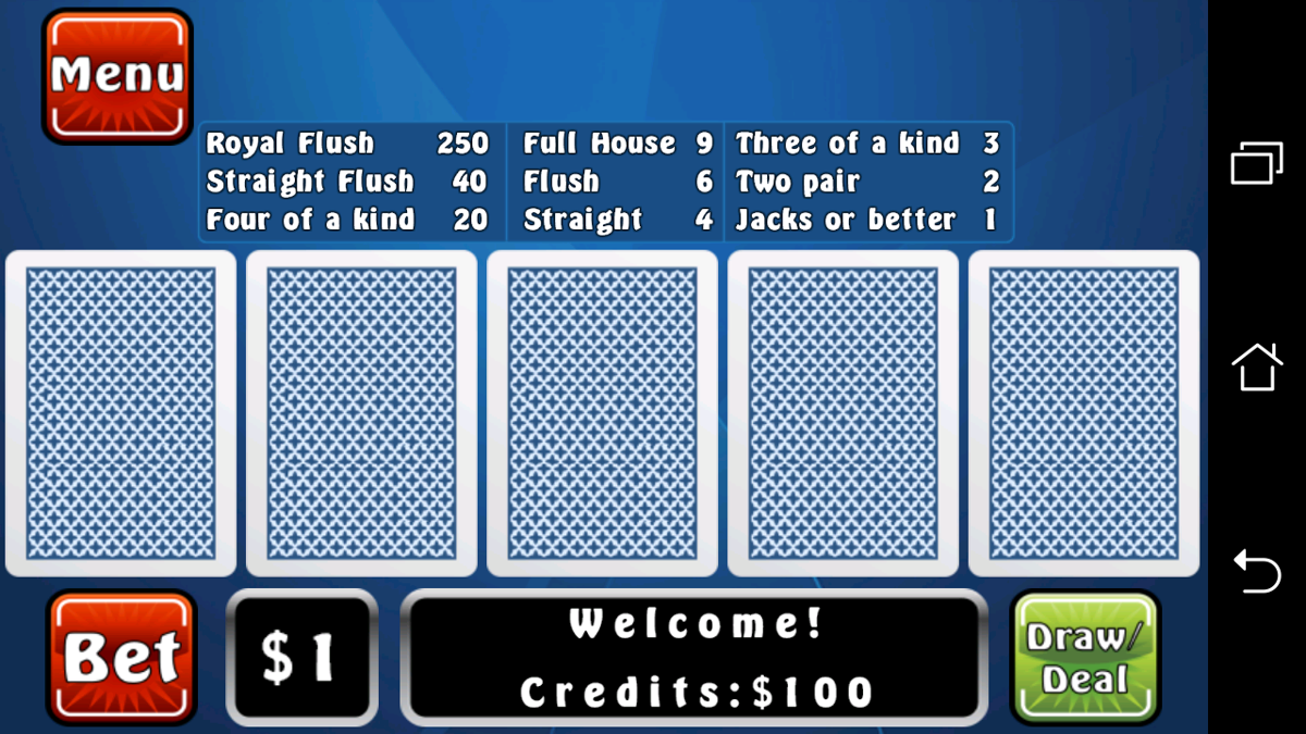 Poker Fever (Android) screenshot: Put in some money to begin!